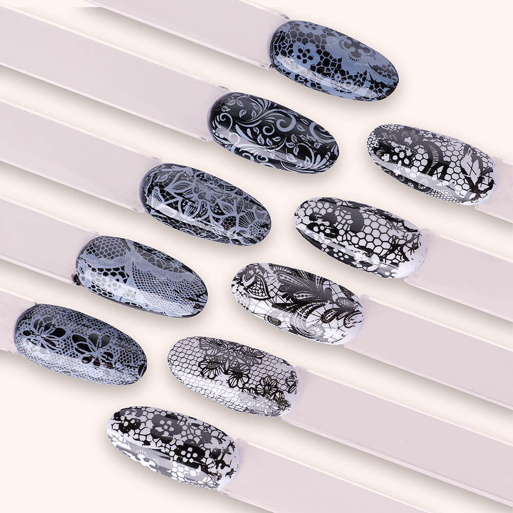 Nail Art Transfer Foil Set Black & White Lace - Image 6